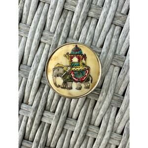 Vintage Brass Pill or Snuff Box Enamel Elephant